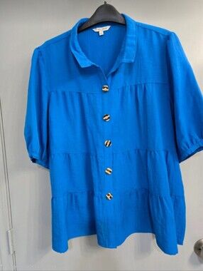 Royal Blue Tiered Button-Front Women's Top